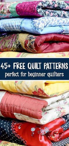 four different types of quilts with text overlay that reads, free quilt patterns perfect for beginner quilters