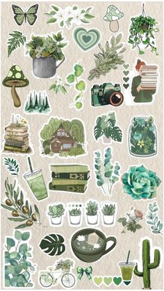 Nature Theme Scrapbook, Cute Stickers For Journal Printable, Green Printable Stickers For Journal, Green Scrapbook Printables, Green Design For Scrapbook, Stickers Printable Green, Green Scrapbook Stickers, Green Journal Stickers, Green Stickers Printable