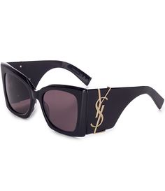 From Saint Laurent&#x2C; the Women's SL M119 Blaze 54mm Oversized Cat Eye Sunglasses feature:Acetate frameCat eye shapeOversizedSolid lensNot Rx ableNon-polarizedApprox. 54mm lens- 18mm bridge- 135mm templeImported. Bday Vibes, Saint Laurent Women, Ysl Sunglasses, Black Glasses, Black Cat Eye Sunglasses, Womens Sunglasses, Sunglasses Collection, Closet Organizer, Cool Sunglasses