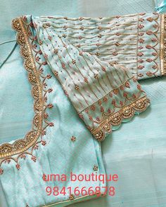 Simple Aari Work Blouse Design, Simple Aari Work Blouse, Blouse Design Aari Work, Simple Aari Work, Blouse Designs Aari Work, Aari Work Blouse Design, Blouse Maggam Work, Blue Blouse Designs, Maggam Blouse