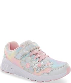 From Stride Rite&#x2C; the Girls' Light Up Floral Glimmer Sneakers feature:Synthetic upperFixed lace-up detailLight-up sole illuminates every stepEasy on-and-off with an oversized openingSynthetic liningMemory foam insole for ultimate comfortRubber outsoleImported. Light Sneakers, Girls Shoes Kids, Girls Sneakers, Athletic Sneakers, Dillard's, Kid Shoes, Kids Shoes, Toddler Girl, Light Up