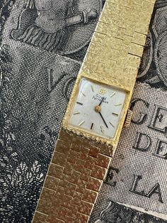 "Vintage 18K Girard Perregaux Ladies Watch - works perfectly, manual winding Fits a petite 6\" wrist Width: 15.3 mm tapered to 11.6 mm Weight: 40.7 grams Metal: 18 karat yellow gold, textured Closure: fold over clasp, secure Markings: 8642 B, 18K" Girard Perregaux Watches, Silver Money Clip, Girard Perregaux, Vintage Stockings, Dog Brooch, Vintage Texture, Terrier Dogs, Red Riding Hood, Dream Jewelry