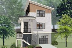 this is an artist's rendering of two story house plans with lofts and balconyes