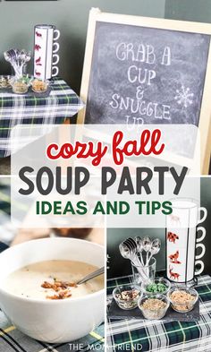 Fall soup party ideas for fall entertaining. Soup Toppings Ideas, Soup Table Decoration, Appetizers To Go With Soup, Soup Theme Party, Fall Soup And Salad Party Ideas, How To Host A Soup Party, Soup And Sandwich Bar Ideas, Soup Toppings Bar, Soup Night Party Ideas