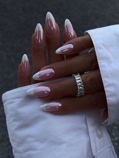 French Manicure With Silver Tips, Hens Nail Ideas, Pink And White Acrylic Nails, Hoco Nails, Chrome Nails Designs, French Tip Nail Designs, Baddie Nails, White Acrylic Nails, Basic Nails