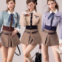 Short Plaid Skirt, Blue Knit Cardigan, Skirt Knit, Light Blue Knit, Short Pollera, My Youth, Purple Knit, Cardigan Beige, Beige Shorts