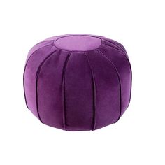 a purple poufce sitting on top of a white floor