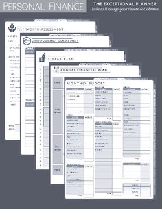 the personal finance planner is shown in five different sizes and colors, including one for each individual