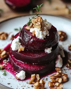 Rustic Beet and Goat Cheese Stacks with Walnut Thyme Vinaigrette Thyme Vinaigrette, Lobster Cream Sauce, Maple Roasted Carrots, Sweets For Diabetics, Beet And Goat Cheese, Fresh Beets, Roasted Beets, Toasted Walnuts, Arugula Salad