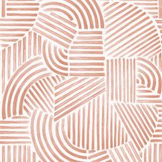 an orange and white wallpaper with wavy lines