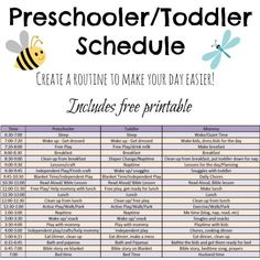 the preschool / toddler schedule includes free printables for each child to use