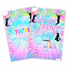 two birthday party flyers with dancing silhouettes