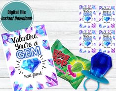 valentine you're a gems gift bag with free printable tags and candy bar wrappers