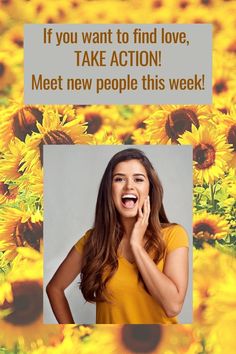 a woman is smiling and holding her hand to her face with sunflowers in the background