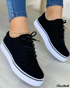 Color: black, Size: US8.5 Orthopedic Shoes Stylish, Walking Women, Spring Sneakers, Orthopedic Shoes, Urban Lifestyle, Walking Shoes Women, Jeans Casual, Lacing Sneakers, New Sneakers