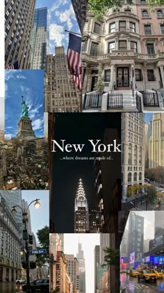 the new york city skyline is shown in this collage