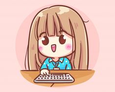 a cartoon girl using a computer keyboard