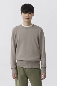 The Rosseau Crewneck Sweater is knit with seasonally appropriate Merino Wool for its breathability and soft hand feel. It has a classic crew neck with rib-knit cuffs, collar and hem. Men Parka, Baby Outerwear, Long Parka, Mens Parka, Snow Pants, Feel It, Soft Hand, Knit Cuff, Black Label