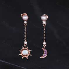 Unique Opal Amethyst Pearl Sun Moon Dangle Earrings 14k Rose Gold Vintage Drop Earrings Women Dainty Promise Bridal Anniversary Gift for Her Side stones: amethyst and moissanite and pearl This ring can also be made in genuine solid 10k, 14k, 18k gold or Platinum, and all the rings in my shop can be customized too! If you want to know more details about the ring, just contact with me anytime! If you want to customize the ring, just contact with me anytime! If you want to make a custom jewelry, just contact with me anytime! PROCESS TIME AND SHIPPING It usually takes about 3-4 weeks to finish the ring and 4-6 days to deliver to you if you are in US. (Free Shipping within US!) We will offer you the tracking number once your ring is shipped. WARRANTY 30 days money back guarantee! If you have an Sun Wedding, Enchanting Jewelry, Vintage Drop Earrings, Unique Opal, Moon Wedding, Magical Jewelry, Earrings Women, Anniversary Gift For Her, Fantasy Jewelry