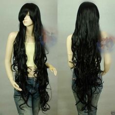 100cm New Black Sexy Extra Long Wavy Cosplay Wig free shipping Long Flowy Hair, Wavy Long Hairstyles, Angle Oc, Wig Looks, Flowy Hair, Free Wig, Wig Styling, Long Hair Wigs, Black Wig