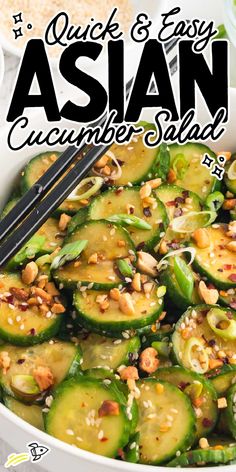 This Asian cucumber salad is a light and flavorful mix of cucumbers, peanuts, sesame seeds, and a flavorful dressing. Mache Salad Recipes, Cucumber Thai Salad Recipe, Best Asian Cucumber Salad, Cucumber Pear Salad, Sesame Cucumber Salad Asian, Quick Asian Cucumber Salad, Cucumber And Peanut Salad, Tahini Cucumber Salad, Cucumber Salad Recipes Asian