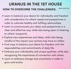 an image with the text uranos in the 1st house how to overcome the challenges