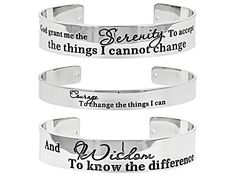 Paula Deen Jewelry™ Silver tone "Serenity Prayer" cuff bracelet set of three. Two cuffs measure approximately 0.50"W and one cuff measures approximately 0.31"W. No clasp. Recovery Bracelet, Metal Stamped Bracelet, Metal Stamped Jewelry, Courage To Change, Stamped Bracelet, Serenity Prayer, Paula Deen, Christian Jewelry, Stamped Jewelry