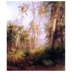 a painting of trees and plants in the woods