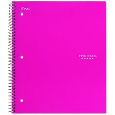 a pink notebook with five star writing on it