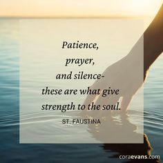 a person's hand reaching into the water with a quote from st faustina