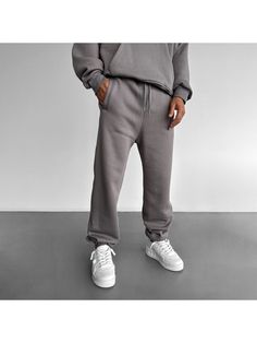 Men Youth Pants, Basic Jogger - Anthracite Gray Full-length Joggers For Streetwear, Gray Straight Joggers With Pockets, Gray Baggy Sweatpants, Terry Cloth, Jogging, Pants, Clothes, Trousers