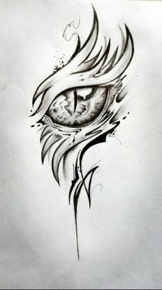 a drawing of an eye with flames coming out of the iris's eyes, on paper