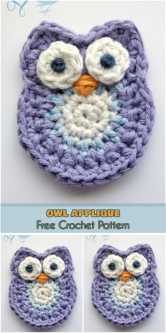 crocheted owl applique with two different eyes