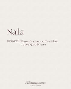 the front cover of naila meaning wine, gracious and chartablee indirect quante name