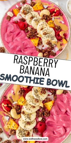 raspberry banana smoothie bowl on a plate