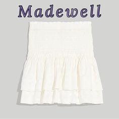 Madewell Smocked Pull-On Cotton Tiered Mini Skirt Flouncy And Feminine, This Tiered Mini Skirt Has A Sweet (And Supercomfy) Smocked Waist. Made Of Airy Cotton With Woven-In Checks, It's A Summertime Dream With A Cropped Tee And Denim Jacket. - Nwts / Excellent Condition - 19" Long (Based On Size M). - 100% Cotton. - Do Well: We Partner With The Better Cotton Initiative To Improve Cotton Farming Globally. - Machine Wash. - Import. Button Down Mini Skirt, Madewell Skirt, Grey Mini Skirt, Tiered Mini Skirt, Velvet Mini Skirt, Blue Mini Skirt, Black Denim Skirt, Lined Jeans, A Line Mini Skirt