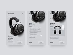 headphones are displayed in three different screens