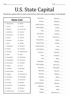 the u s state capital and its names are shown in this worksheet for students