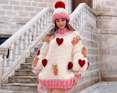 Crochet Bear Sweater, Sanrio Crochet Cardigan, Crochet Bear Cardigan, Kawaii Knitted Long Sleeve Sweater, Kawaii Sweaters & Cardigans, Balloon Sleeve Cardigan, Crochet Sweater Design, Blue Summer Dresses, Circle Dress