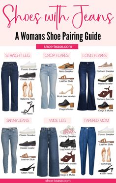 Best Shoes to Wear with Jeans for Women in 2024 Outfits With Mule Shoes, Trending Jeans Top For Women, How To Wear Clogs With Jeans 2023, Heels In Winter How To Wear, Shoes With Pants, Casual Shoes With Jeans Women, Loafers With Flare Jeans, Women’s Shoes With Jeans, Flats Jeans Outfit