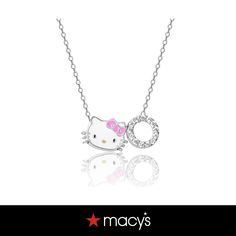 a necklace with a hello kitty charm on it