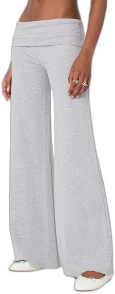 Casual Wide Leg Gray Yoga Pants, Casual Gray Wide Leg Yoga Pants, Gray Full-length Bottoms With Ribbed Waistband, Gray Wide Leg Lounge Pants With Pockets, Gray High-waisted Lounge Pants, Gray Wide Leg Pants For Loungewear, Gray Relaxed Fit Wide Leg Pants, Gray Stretch Wide-leg Sweatpants, Casual Gray Wide Leg Pants For Loungewear