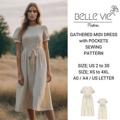 Linen Midi Summer Dress Sewing Pattern, Gathered Dress, Puff Sleeve Dress, Sundress Pattern, Milkmaid Dress, XS-4XL: Available as an instant download (pdf) sewing pattern bundle with a range of size options: US Sizes: 2, 4, 6, 8, 10, 12, 14, 16, 18, 20, 22, 24, 26, 28, 30 Standard Sizes: XS, S, M, L, XL, 2XL, 3XL, 4XL These patterns are suitable for A4, A0, and US Letter size papers. As soon as your payment is processed, you will automatically receive download links for the pattern files. This i Easy Linen Dress Pattern, Linen Dress Pattern Sewing, Linen Clothes Patterns, Summer Dress Sewing Pattern, Summer Dress Sewing, Sewing Dresses For Women, Linen Dress Pattern, Summer Dress Sewing Patterns, Midi Summer Dress