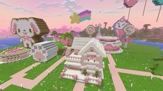 an image of a pink and white house in minecraft