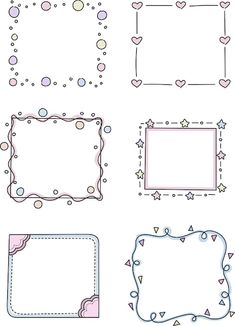 four square frames with hearts and stars on them, all in different shapes and sizes