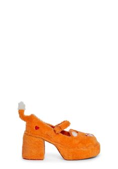 Dolls Kill x Care Bears Fuzzy Platform Mary Janes - Orange Quirky Maximalist, Dollskill Shoes, Bear Shoes, Quirky Shoes, Soft Kidcore, Maximalist Fashion, Orange Accessories, Platform Mary Janes, Bear Graphic