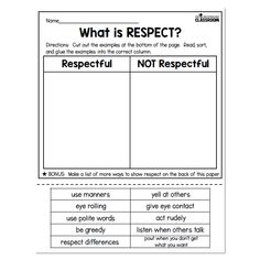 a worksheet with the words respect and respect on it, which includes two different types