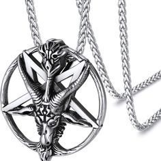 Alchemical Symbol For Brimstone Pendant With Chain Satan Goat Necklaces Gothic Church Of Satan Satanic Pendant Necklace Wiccan Amulet Jewelry Occult Enthusiast Or Artistic Jewellery, Sabbatic Goat Necklace Measurement: Pendant Size:1.9*1.7 Inches Wheat Chain 24 Inches(60cm Satanic Necklace, Goat Head, Alchemic Symbols, Pentagram Necklace, Pentagram Pendant, Religious Symbols, Symbolic Jewelry, Retro Jewelry, Necklace For Men