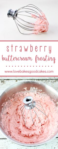 strawberry buttercream frosting in a metal bowl