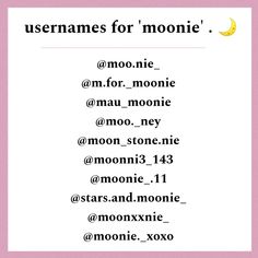 a pink frame with the words usernames for moonie